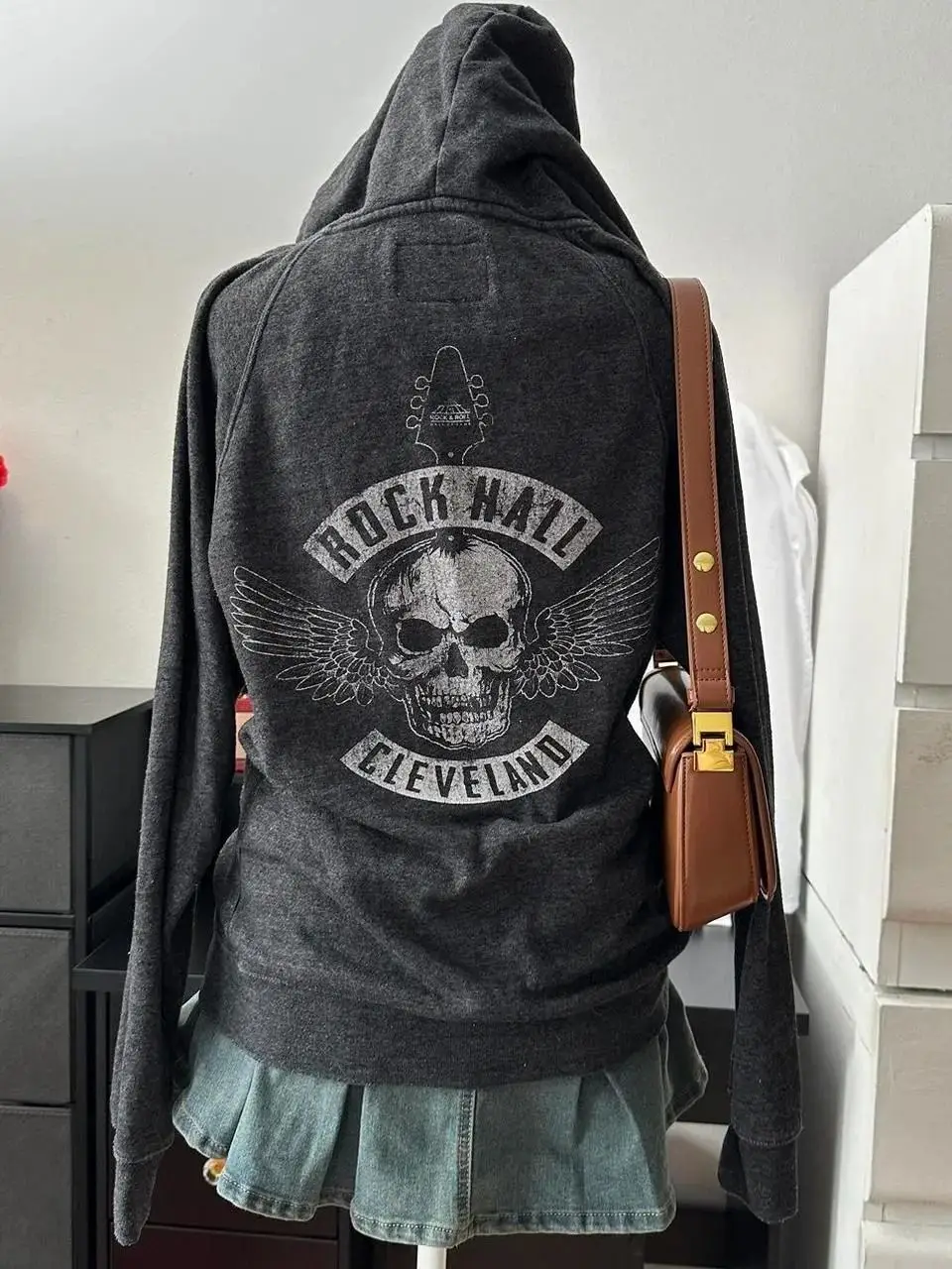 Punk Hip Hop Washed Skulls Printed Light Colour Hoodies 2024 Slim and Versatile Comfortable Sweatshirts Thick Velvet Jackets