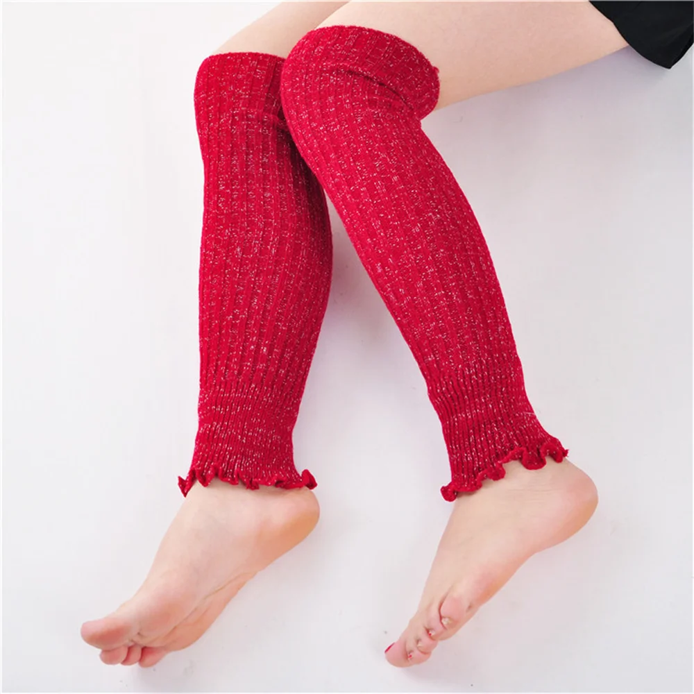 Fashion Fall Winter Women Silver Silk Woolen Knitted Warm Socks Ladies Casual Leg Covers Knee Pads Girl Arm Leg Stockings Gift