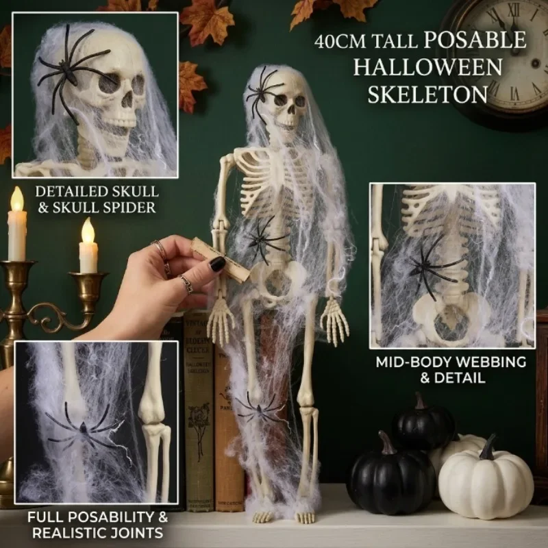 1-10PCS 40cm Skeleton Halloween Decoration Human Skeleton Hanging or Stand with Flexible Joints for Party