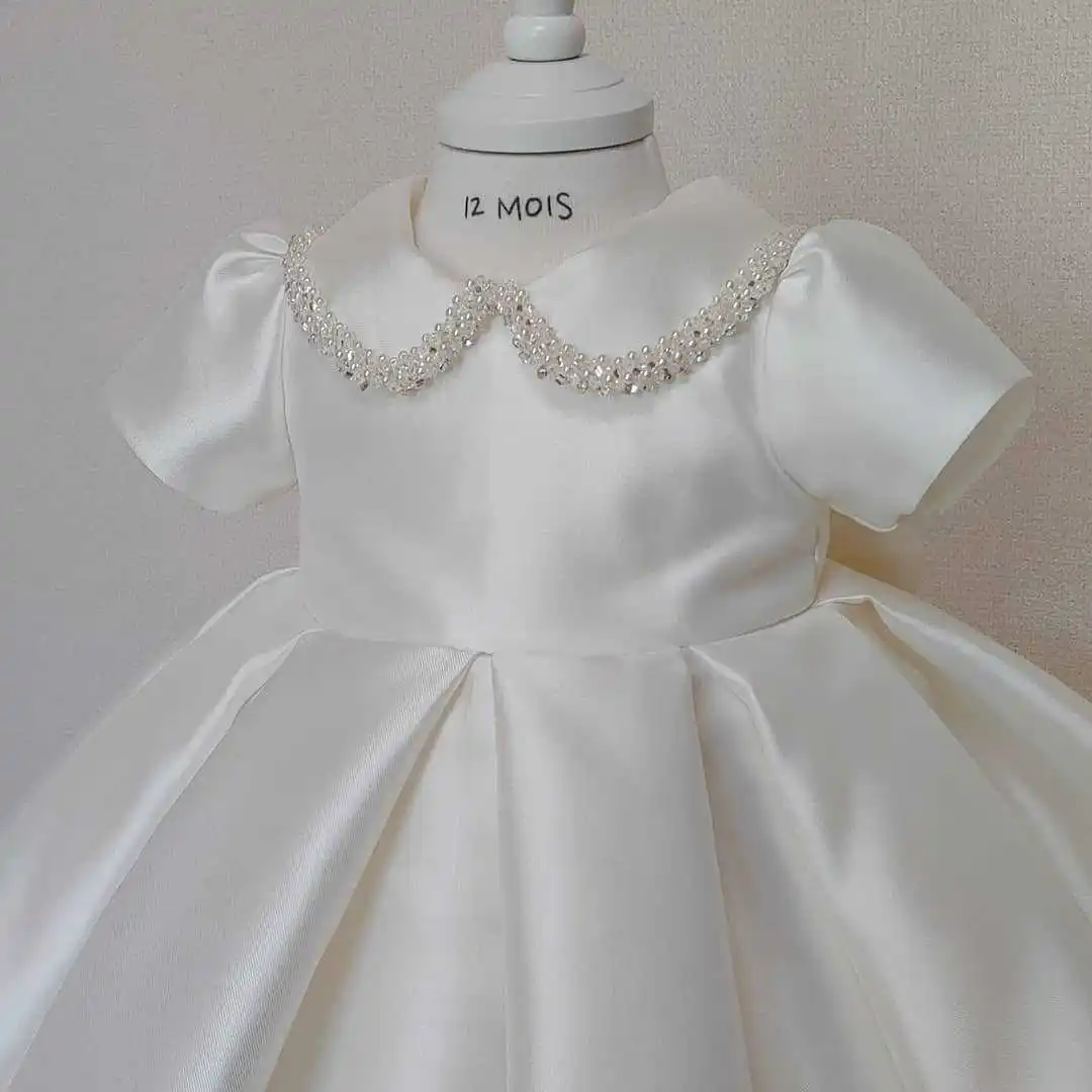 Baby Flower Girls Wedding Gown Infant Sweet Doll Collar Princess Dress Toddler 1 st Year Baptism Birthday Party Vestido y358