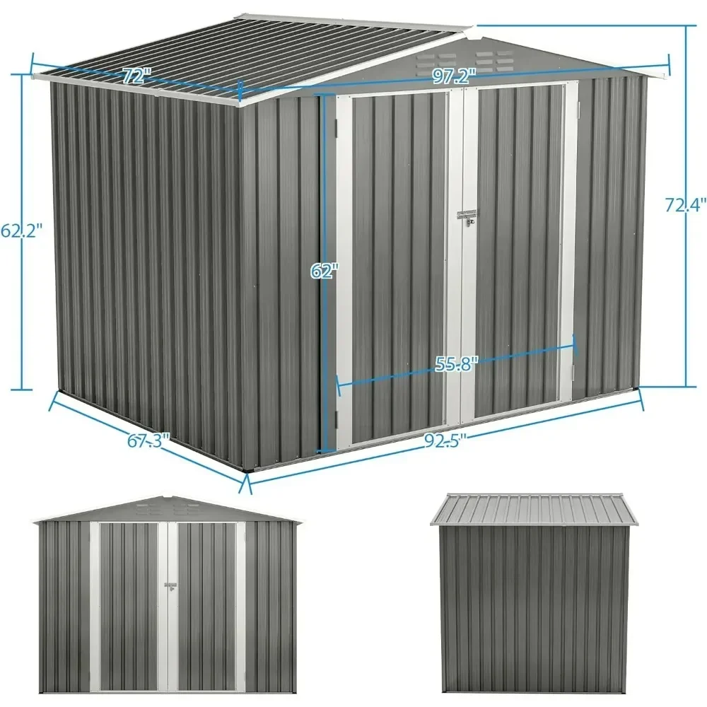 Outdoor Storage Shed 8 X 6 Ft with Lockable Double Doors, for Garden Tools,Toys and Sundries All Weather Metal Garden Shed