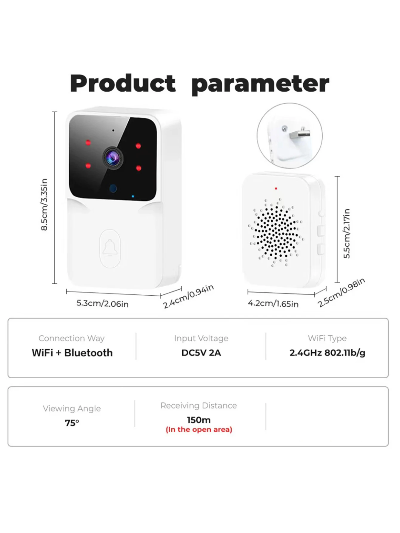 Doorbell video low power WIFI link, rechargeable model doorbell night vision HD intelligent security 1 drag 1 home intercom