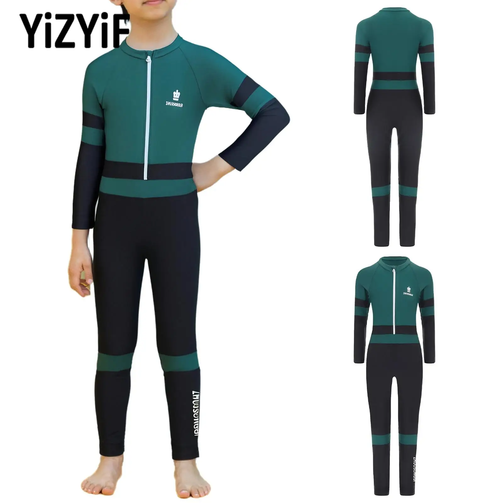 

Kids Boys One-piece Athletic Swimsuit Long Sleeve Full Body Sport Swimsuit Wetsuit Bathing Suit for Hawaii Pool Beach Holiday