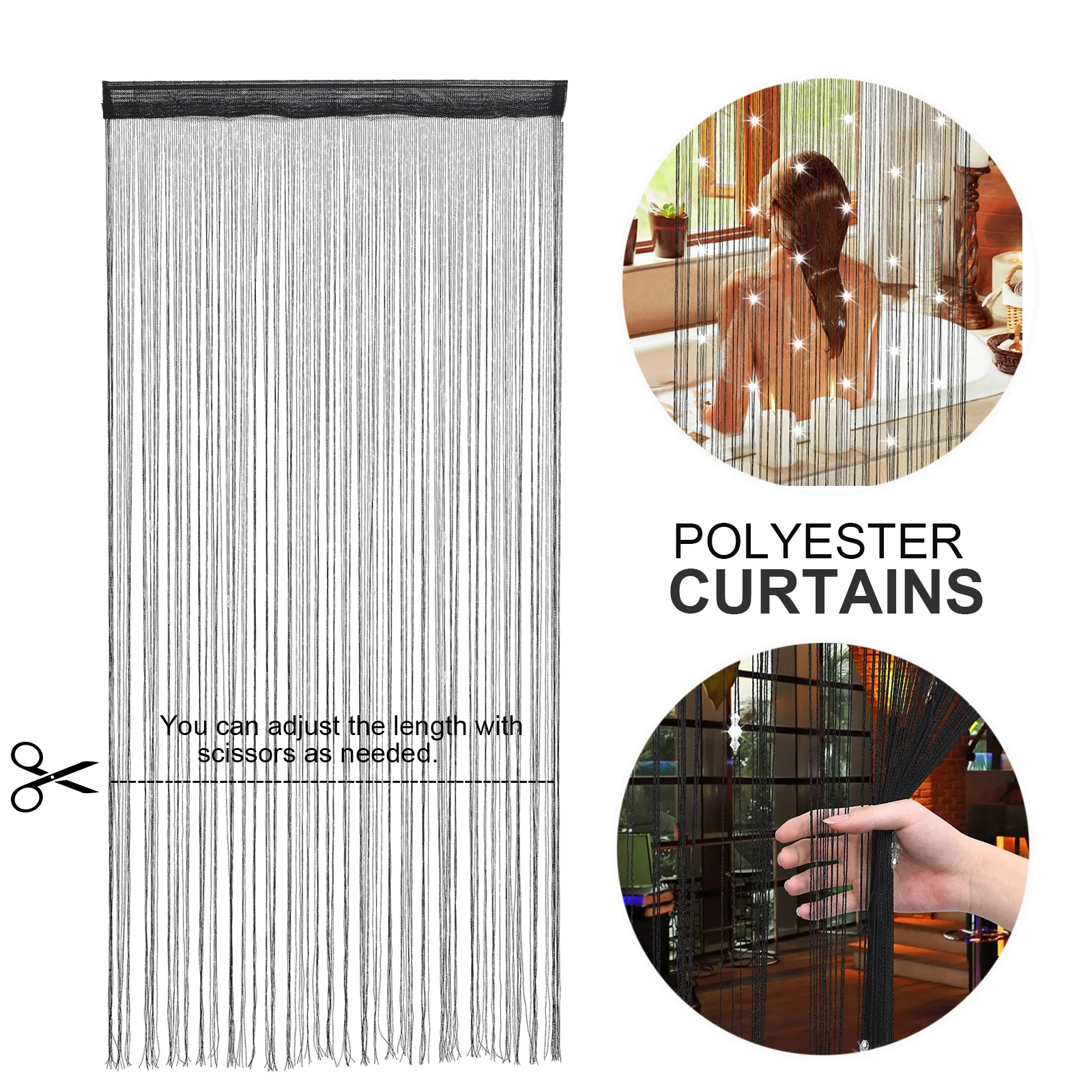 

Door Curtain With 3 Crystal Beads, 207x94cm Living Room Thread Curtain, For Home Decoration Textile Products