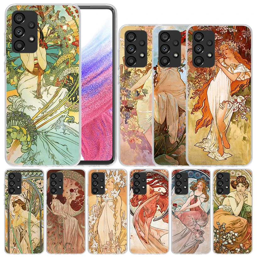 Alfons Mucha Primavera Soft Cover for Samsung Galaxy A52 A53 A54 A12 A13 A14 Phone Case A32 A33 A34 A22 A23 A24 A04S A03S A02S C