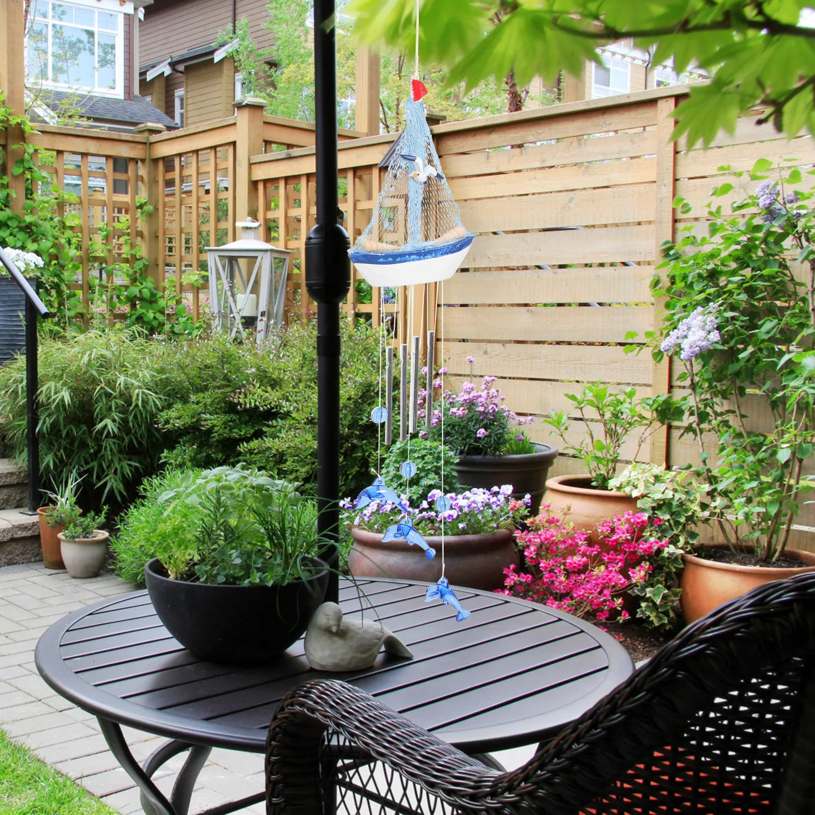 

Dolphin Wind Chime Pendant Wooden Resin Stainless Steel Lightweight Durable Home Garden Outdoor Indoor Balcony Window Hanging