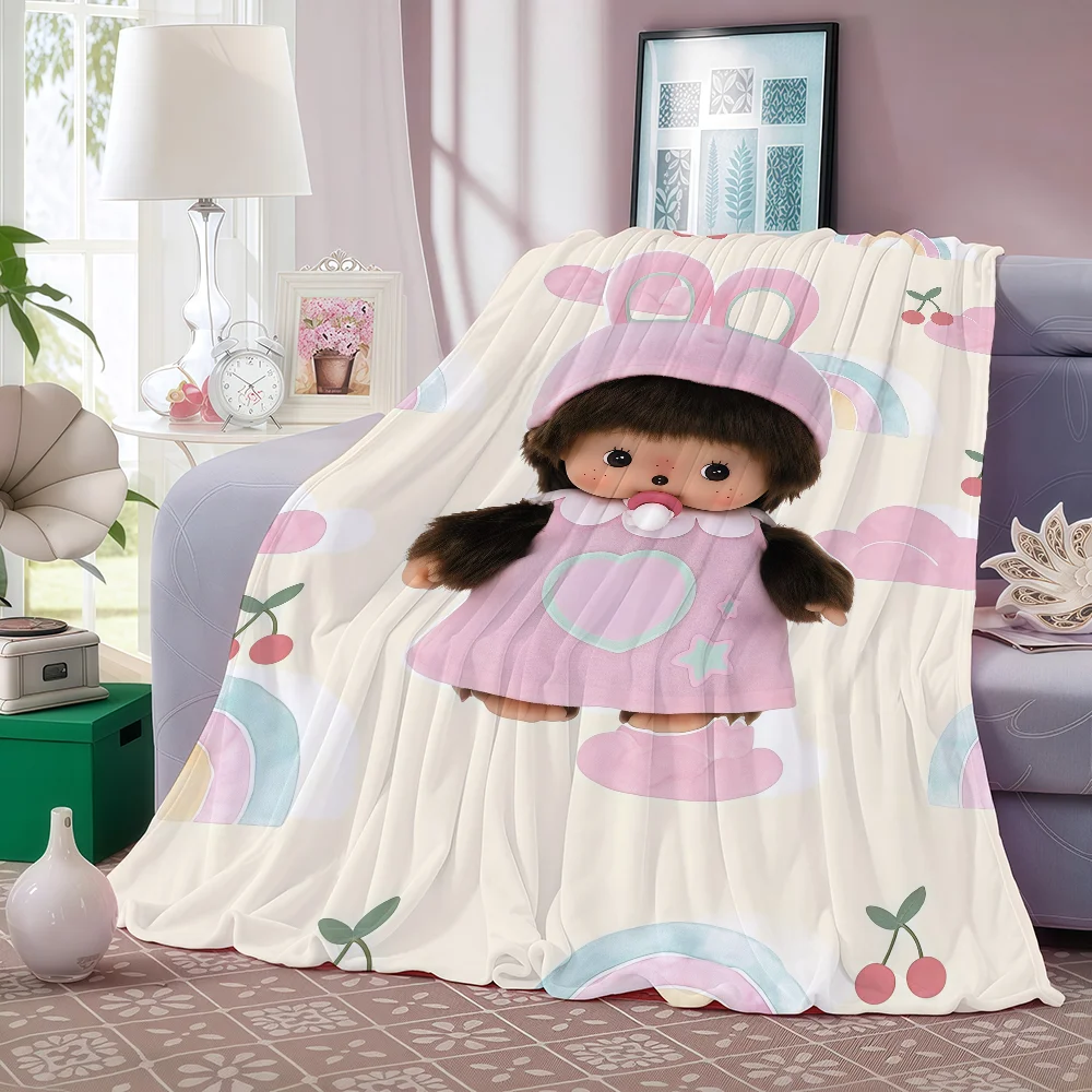 Cute Characters M-monchhichi Blanket Warm And Soft Suitable For Bedroom Living Room Sofa Bed Office Travel Camping