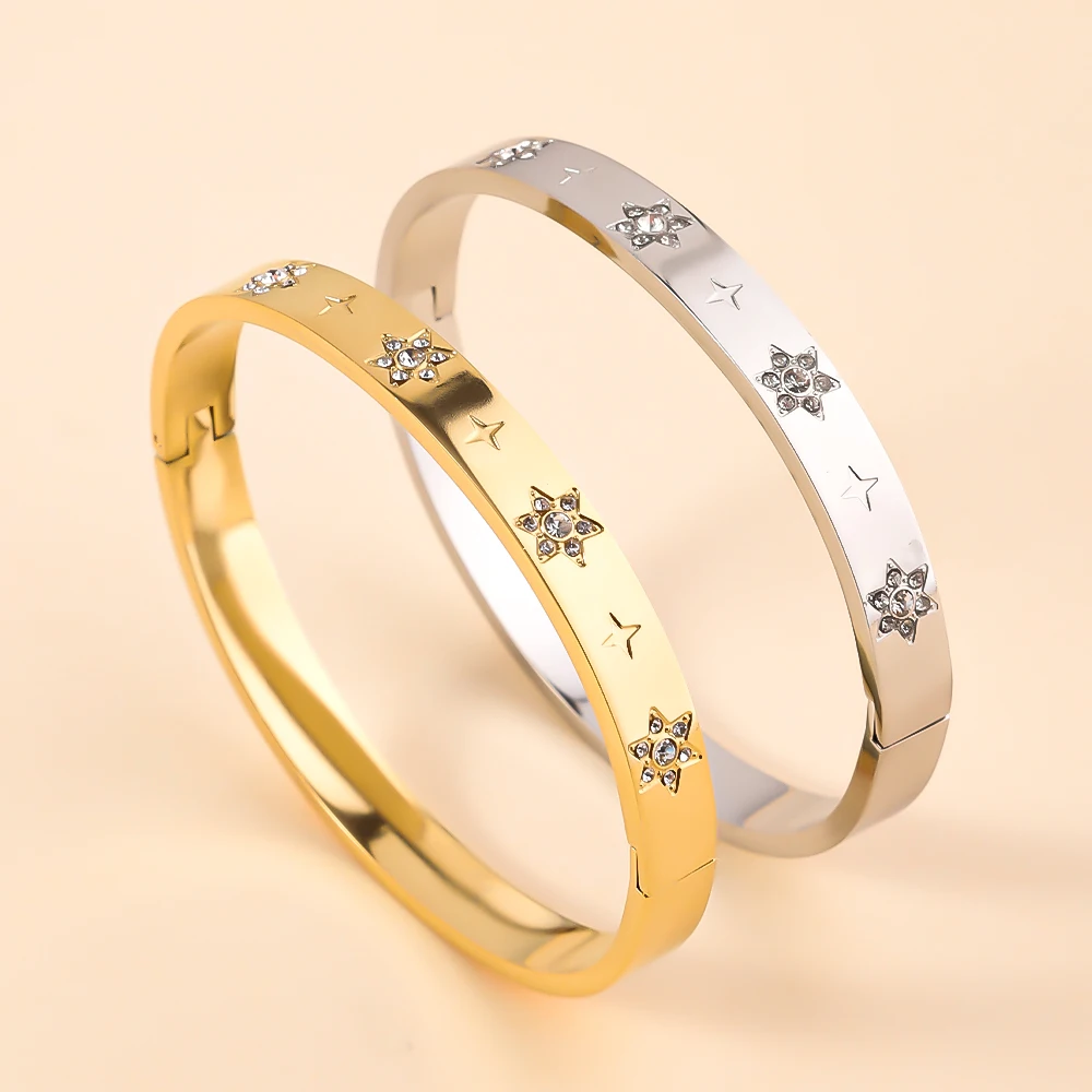 

ZHIRUI High-quality Stainless Steel Bracelet Bangle For Women, Sparkling Zircon Women's Jewelry Wrist Accessories For Daily Wear