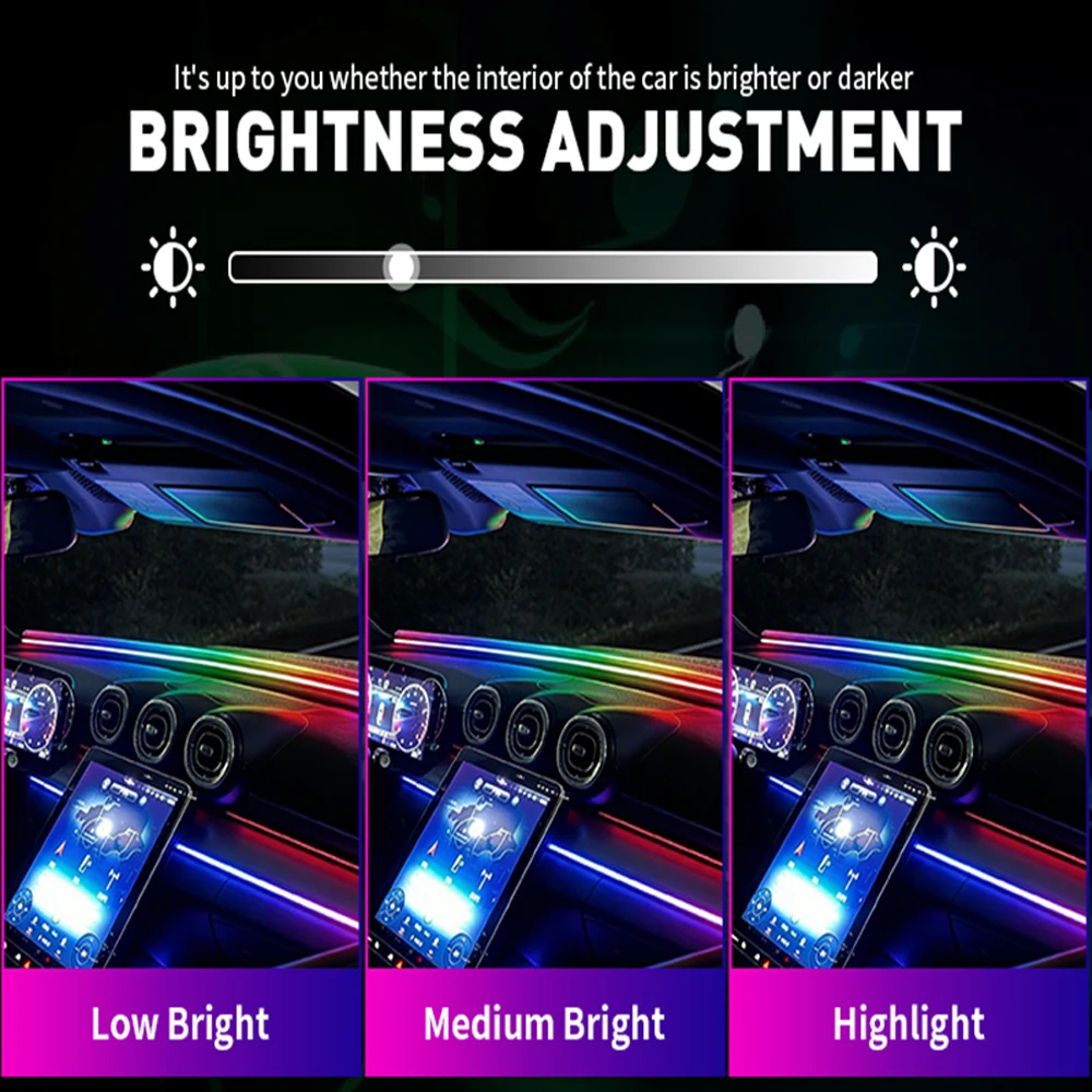 140/150CM Car Windshield Silicone Seal Strip RGB LED Hidden Interior Symphony Ambient Lamp USB 5V APP Remote Control Universal - view 6
