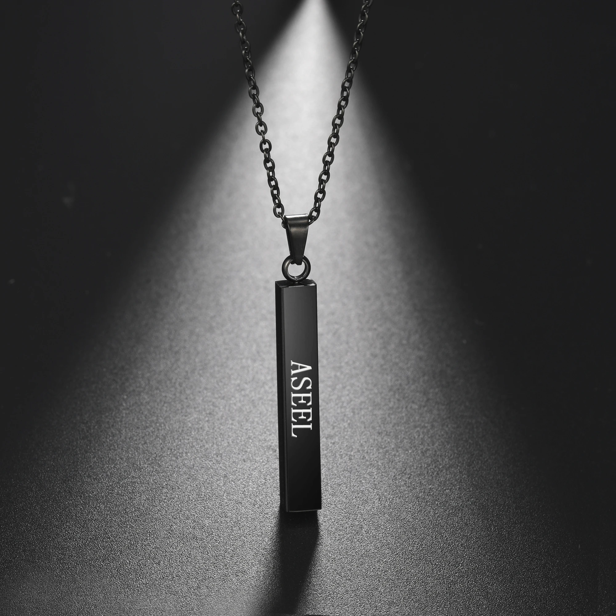 Lemegeton Four Sides Engraving Square Bar Custom Name Necklace Women Men Personalized Black Gold Color Stainless Steel Jewelry