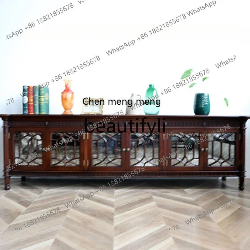 

G Art ancient design, solid wood tenon and mortise TV cabinet, French retro living room storage cabinet, medieval low cabinet