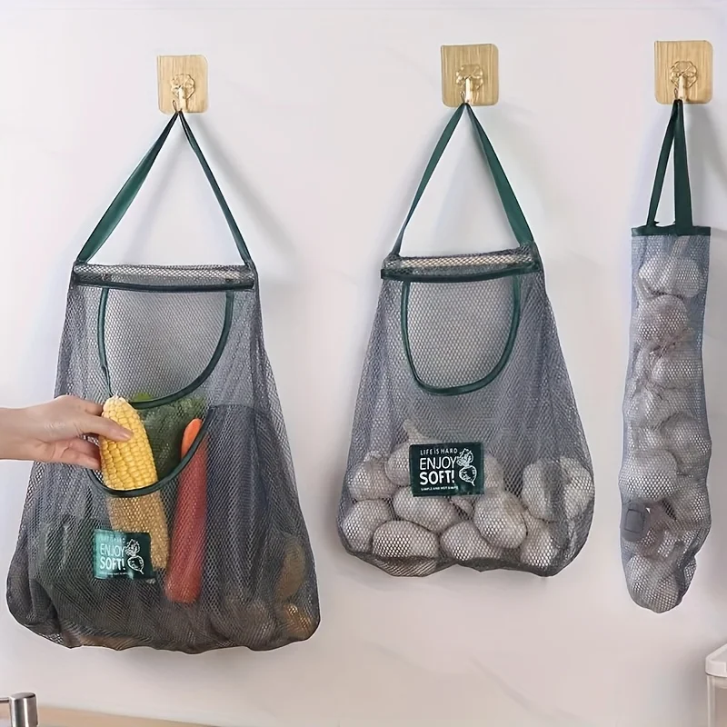 1 multifunktionale Küchen-Aufbewahrungstasche aus Netzstoff – wandmontierte Aufbewahrungstasche für Obst, Gemüse, Ingwer und Knoblauch |     Unverzichtbare Wohnaccessoires