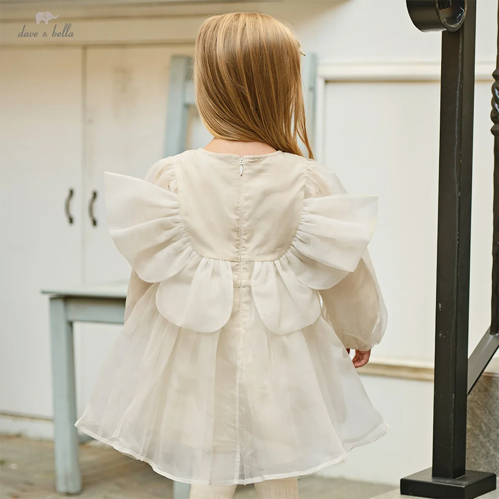 

Детское платье Dave Bella из сетки, для девочек, осенне-весеннее, с длинным рукавом, элегантное, бежевое, для вечеринок, DB1260378