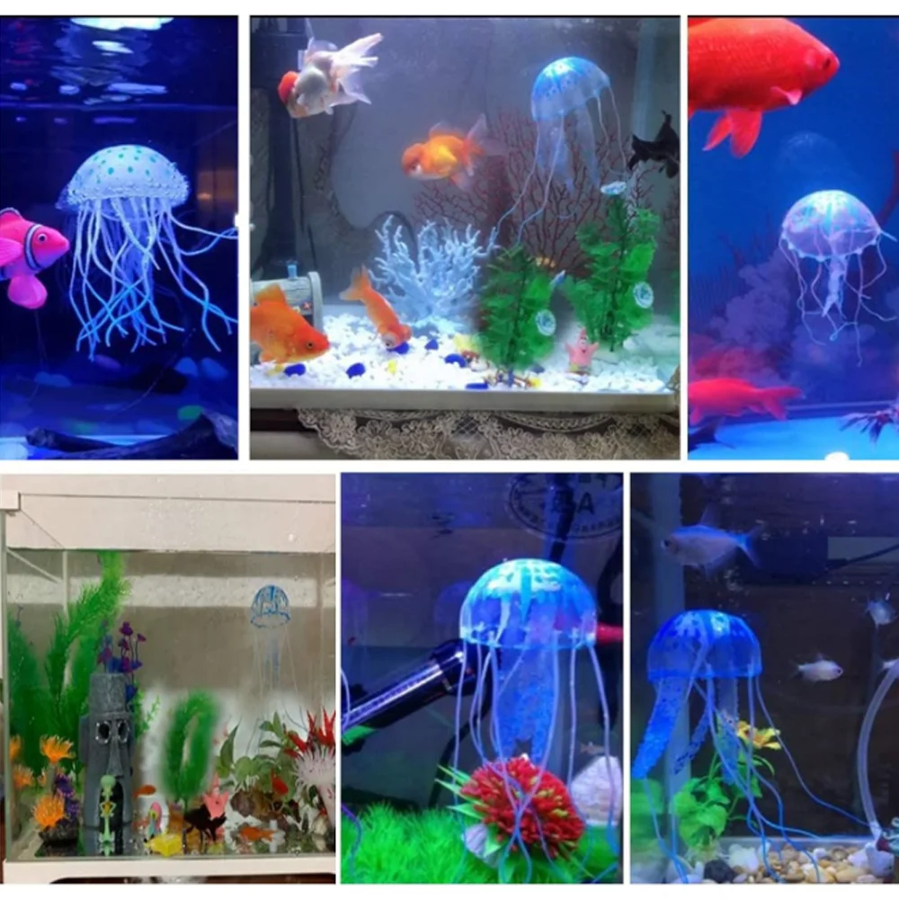 3 Pcs Simulated Silicone Glowing Jellyfish Aquarium Decoration Fish Tank Feature Piece All Kinds Of Simulated Jellyfish