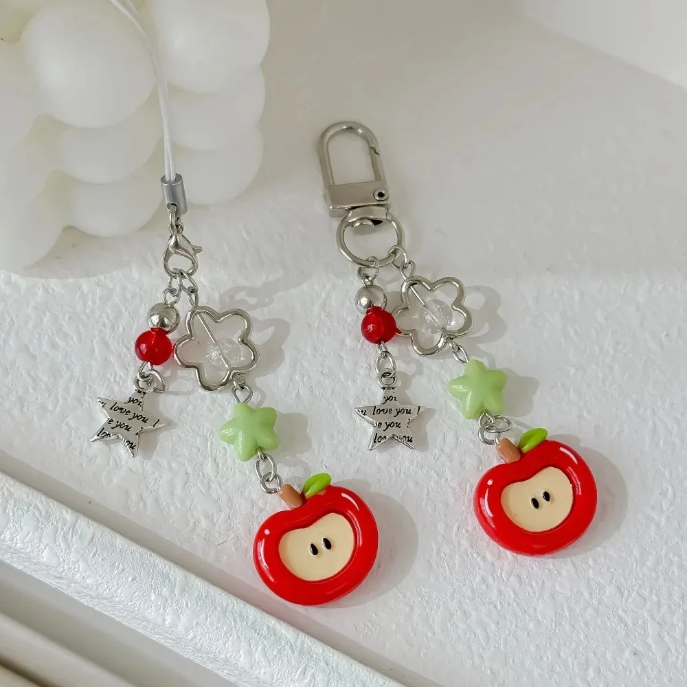 Christmas Phone Strap Red Apple Keychain Cute Gift for Women Girls Phone Accessories Bag Charm