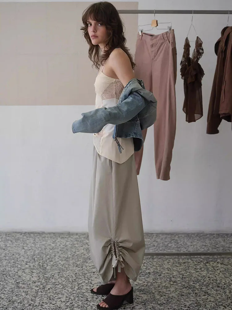 Spring New Arrival Women's Wide Leg Pants Adjustable Hem Drawstring Elastic Waist Chinese Style Trousers Ladies Fashion