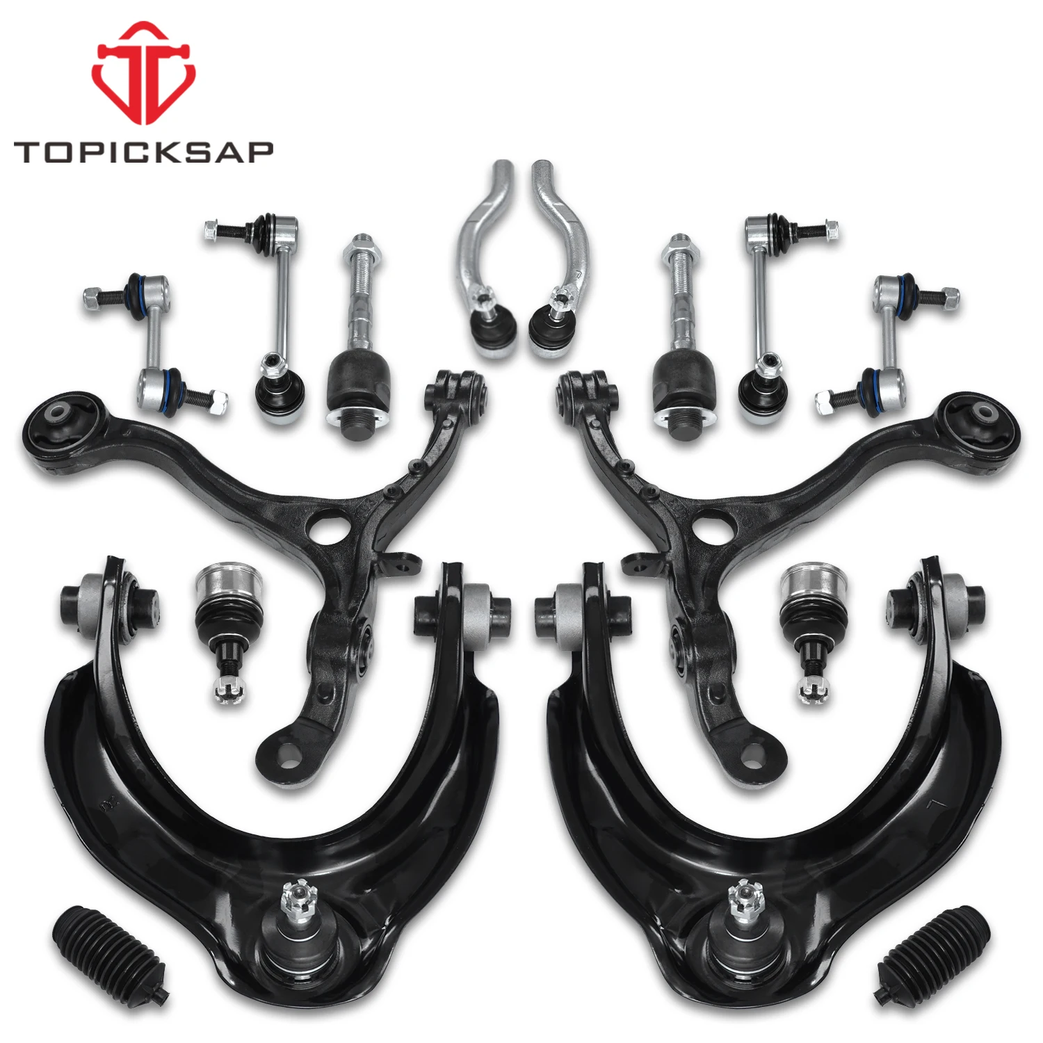 TOPICKSAP 16Pcs Front Upper Lower Control Arms Sway Bar Tie Rods Boots Assembly Kit for Honda Accord 2008-2010 2011 2012