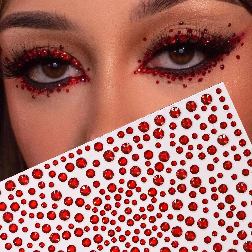 1Pcs 3D Red Gems Face/Eye Tattoos Stickers Disposable Shiny Rhinestones Self-Adhesive Sticker for Party Makeup Stage Show Decor