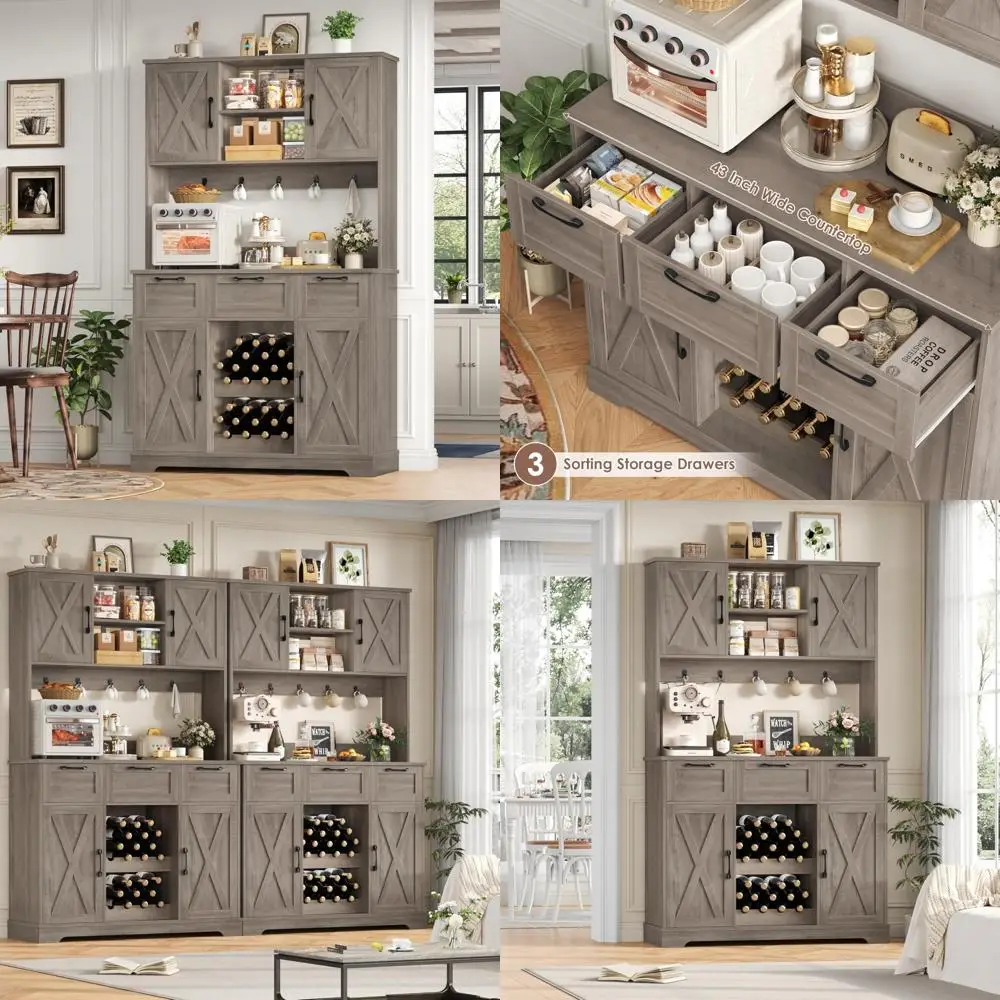 농가 스타일 주방 수납장 (와인랙, 커피바, 전자레인지 스탠드 포함)
