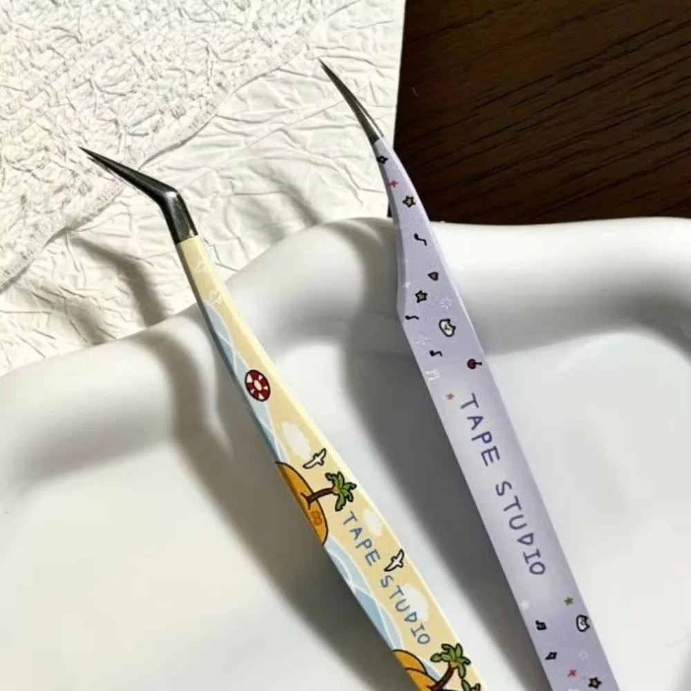 Stainless Steel Precision Tweezers High Precision Cartoon Craft Tweezers Anti-static Non Slip Grip Eyelash Curler