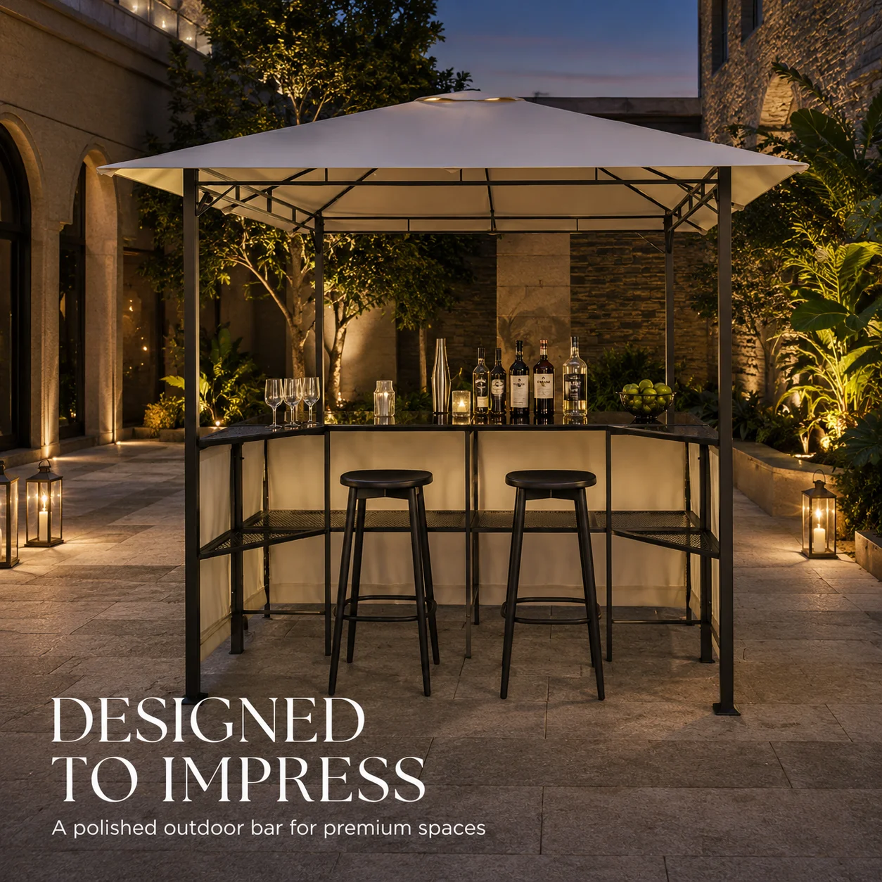 #Heavy Duty 2.4x2.4m Iron Bar Gazebo With Double Side Counters for Outdoor Garden Party Wholesale Supply Factory