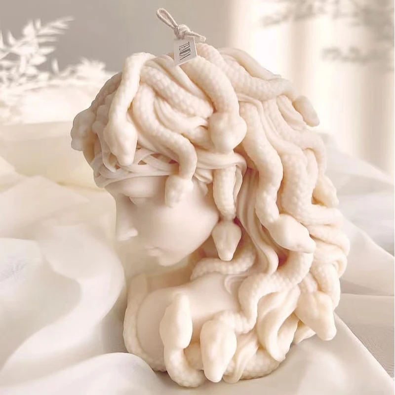 Molde de silicona con busto de Medusa realista grande, cabeza de serpiente, molde para velas de mujer, escultura griega, cuerpo, cara, figura de Terror, molde de cabeza de serpiente