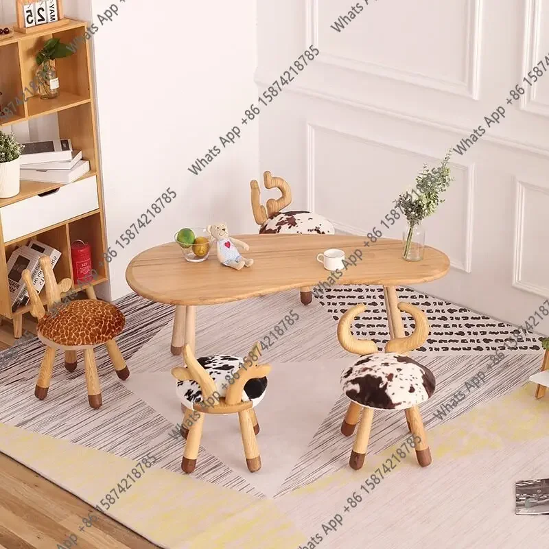 C Nordic Children's Room Learning Handmade Toy Table Kindergarten Baby Game Solid Wood Table And Chair Combination Picture Book