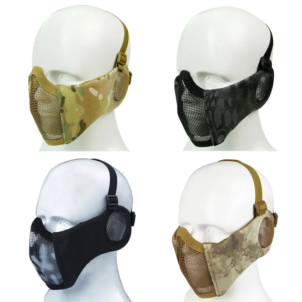 Tactical Airsoft CS Masks Foldable Half-face Low-carbon Steel Mesh Shooting Game Mask Riding Breathable Ear Protection Mask