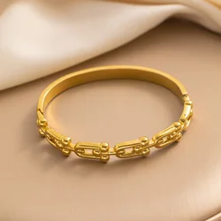 Stainless steel simple U-shaped horseshoe bracelet hot sale Gold Color smooth Bangles For Women Party Hand Jewelry