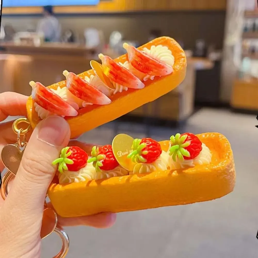 Slow Rebound Simulated Squeeze Bread Keychain Simulated Fruit Filling Squishy Texture Simulation Bread Key Ring Elastic PU
