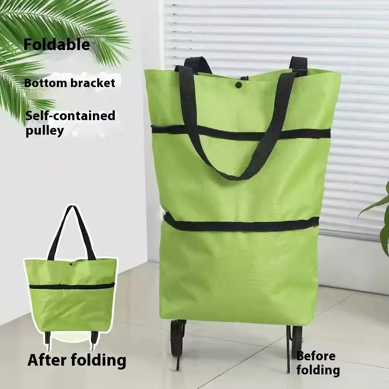 Shopping bag with wheels, foldable for buying groceries, small cart and trailer, portable large capacity bag for home use