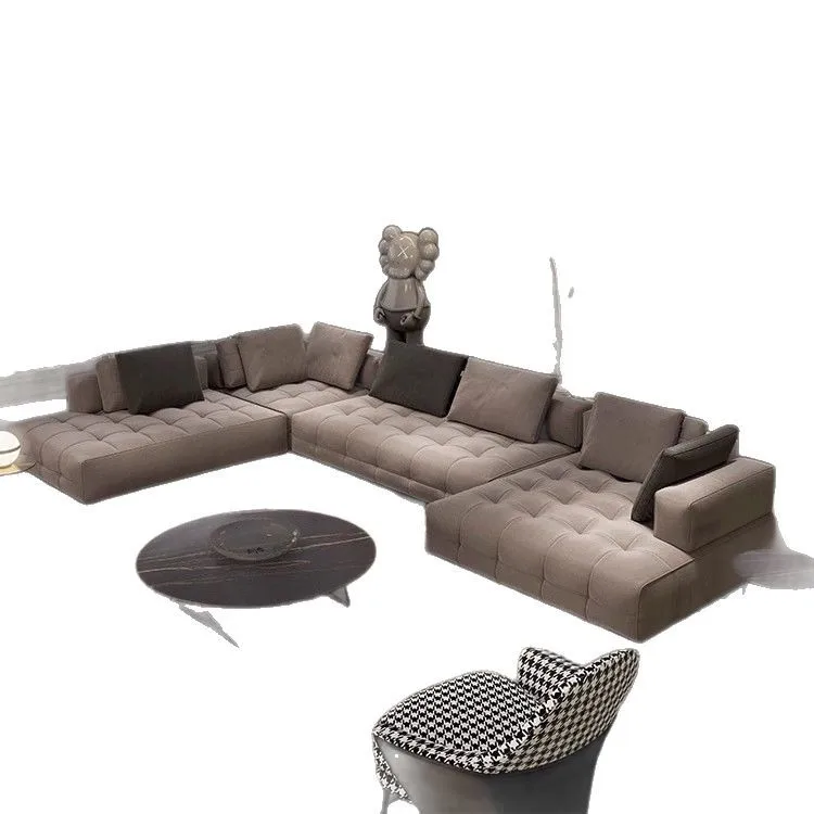 Sofa, frosted cloth, genuine leather, Foshan fabric sofa, pull point craftsmanship, Italian minimalist sofa