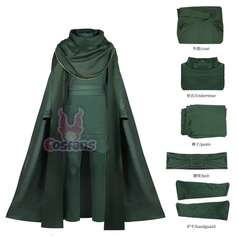 

Halloween Party Loki Cosplay Costume Norse Mythology The God of Deception Lokki Stage Costumes Unisex Green Cape Uniform Set