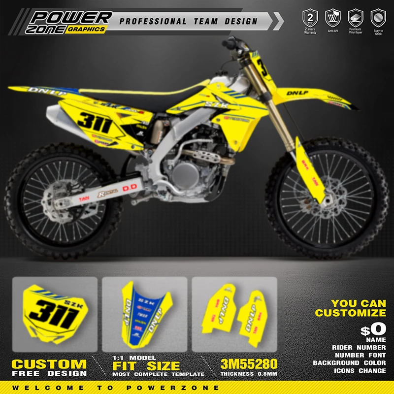 

POWERZONE Custom For 3M Off road Motorcycle Stickers For SUZUKI RMZ 250 2010-2018 Customized Graphic Number Protection Kit 09