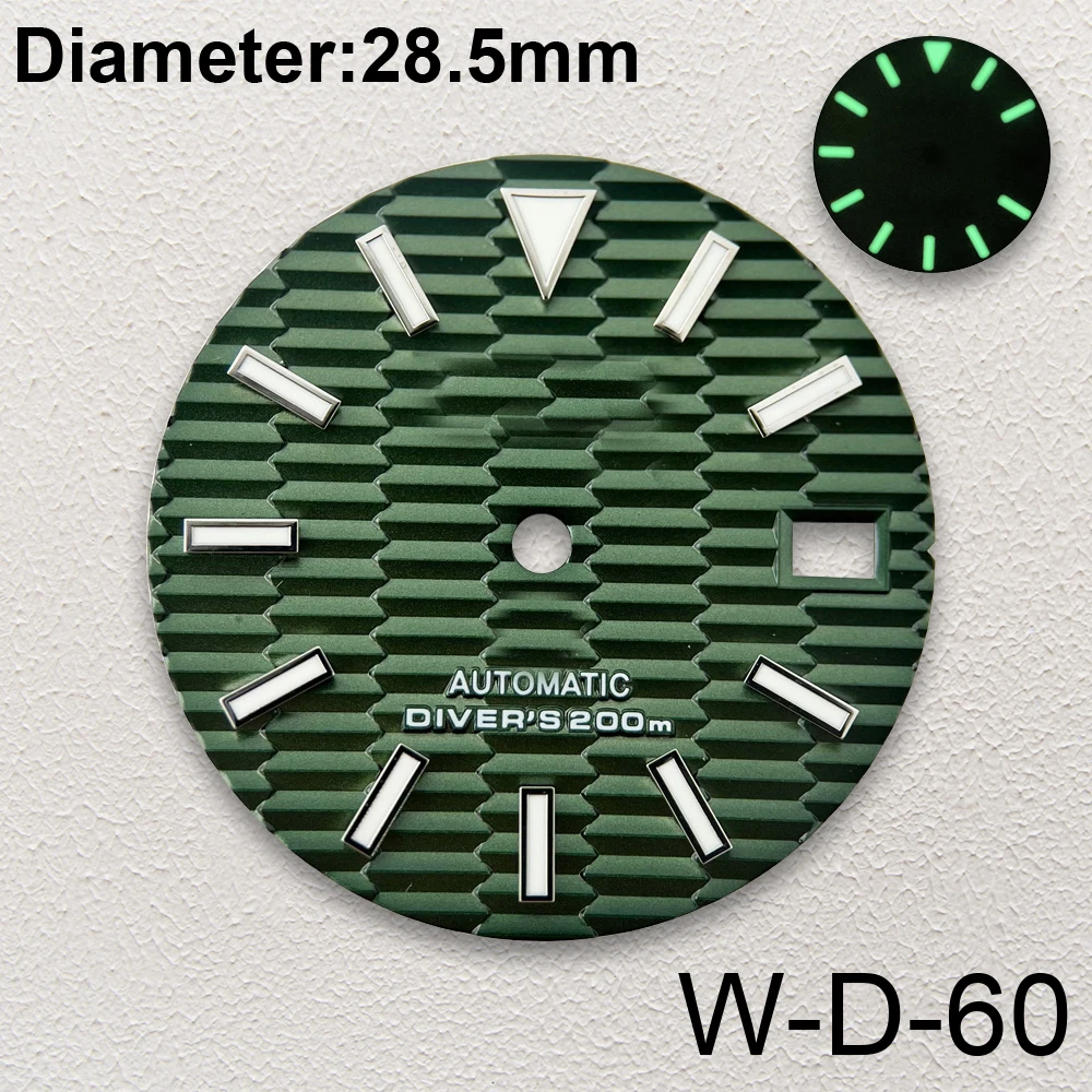 28.5mm S Logo SKX007 Slope Dial Fit NH35/NH36/4R/7S Japanese Movement Green Luminous High-Quality Watch Modification Accessories