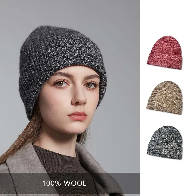 Czapka zimowa unisex z wełny heather w kropki, dziergana, dla kobiet, typu bonnet — zdjęcie 3
