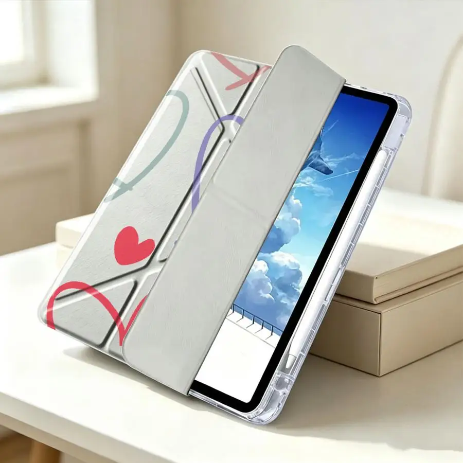 Colorful Heart-Shaped Pattern With Pen Slot Cover Tablet Case For iPad 10th Gen Pro 13 2025 2026 12th 9th Mini 7 6 5 11th Air 8