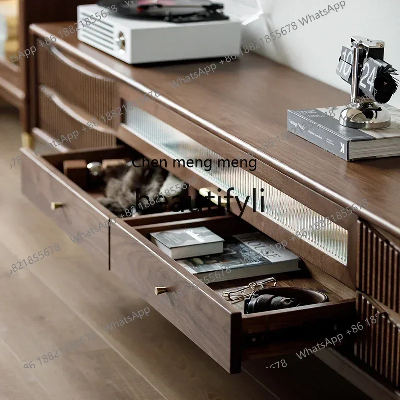 

32North American black walnut TV cabinet All solid wood Nordic combination locker Tall floor cabinet