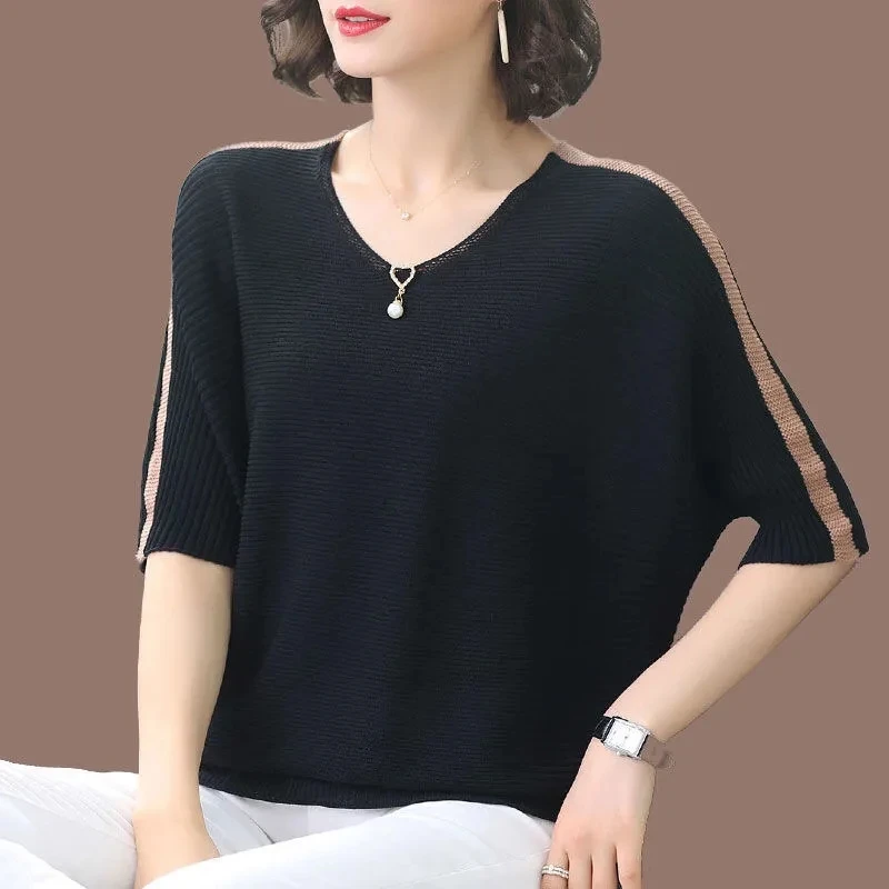 

Women Sweaters Spring Summer Short Sleeve Knit Pullovers O-neck Slim Fit Sweater Bottoming Shirts Korean Fashion Knitwear