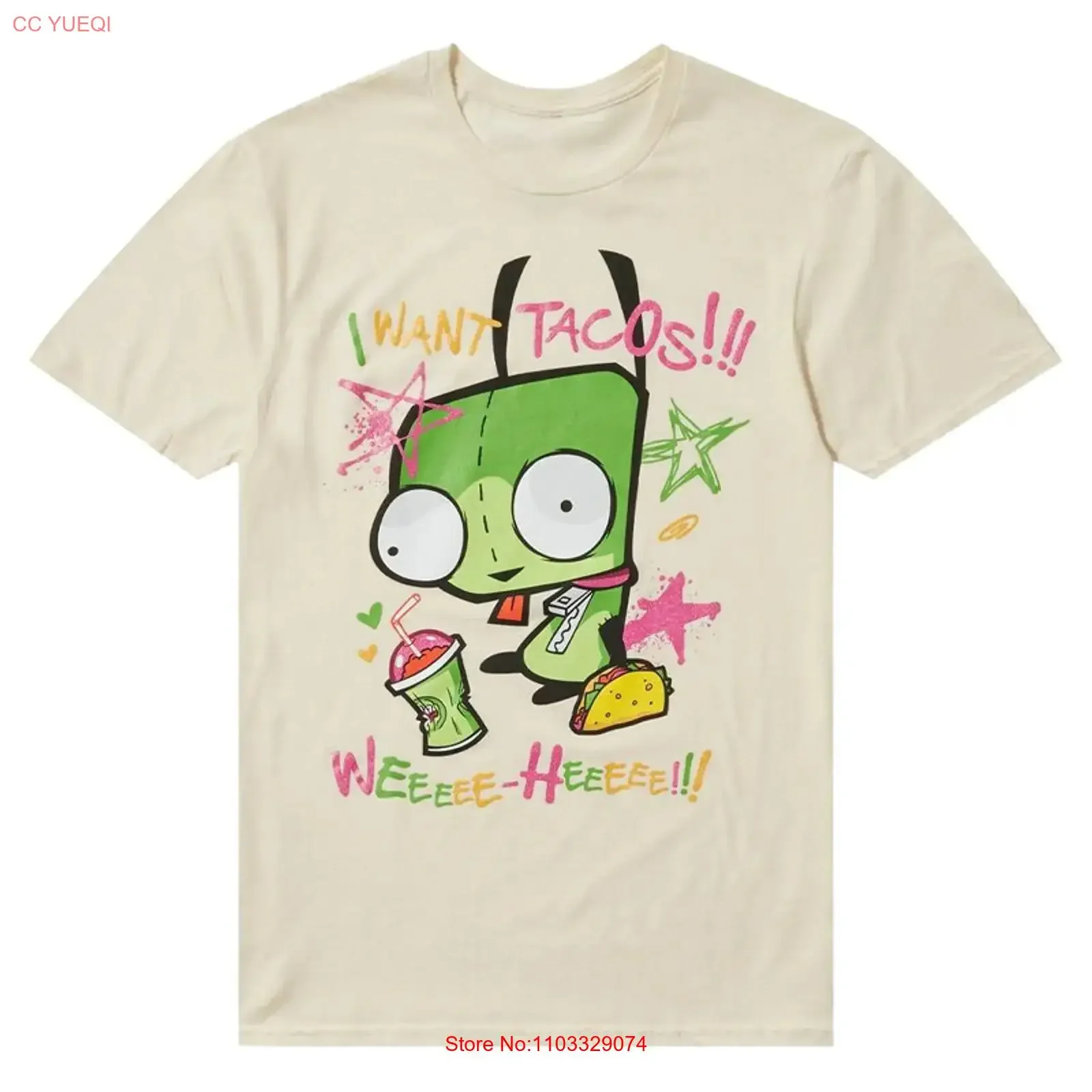 T-shirt drôle Invader Zim GIR I Want Tacos, S 5XL, vintage, lavé, polyvalent, doux, décontracté, élégant, confortable, respirant, graphique