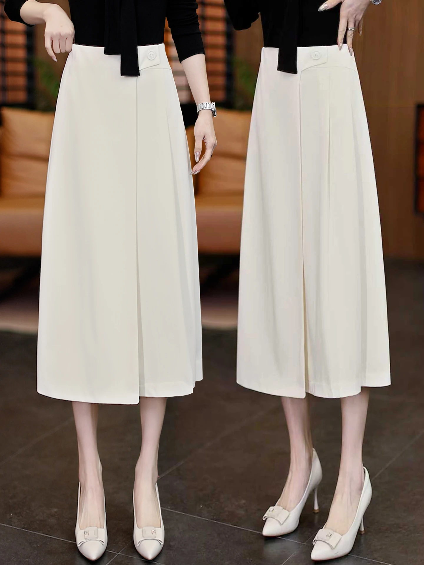 

High Waist A-Line Skirt Suit Women's Spring Autumn 2026 New Style Slimming Pleated Midi Umbrella Skirt Cover Hip