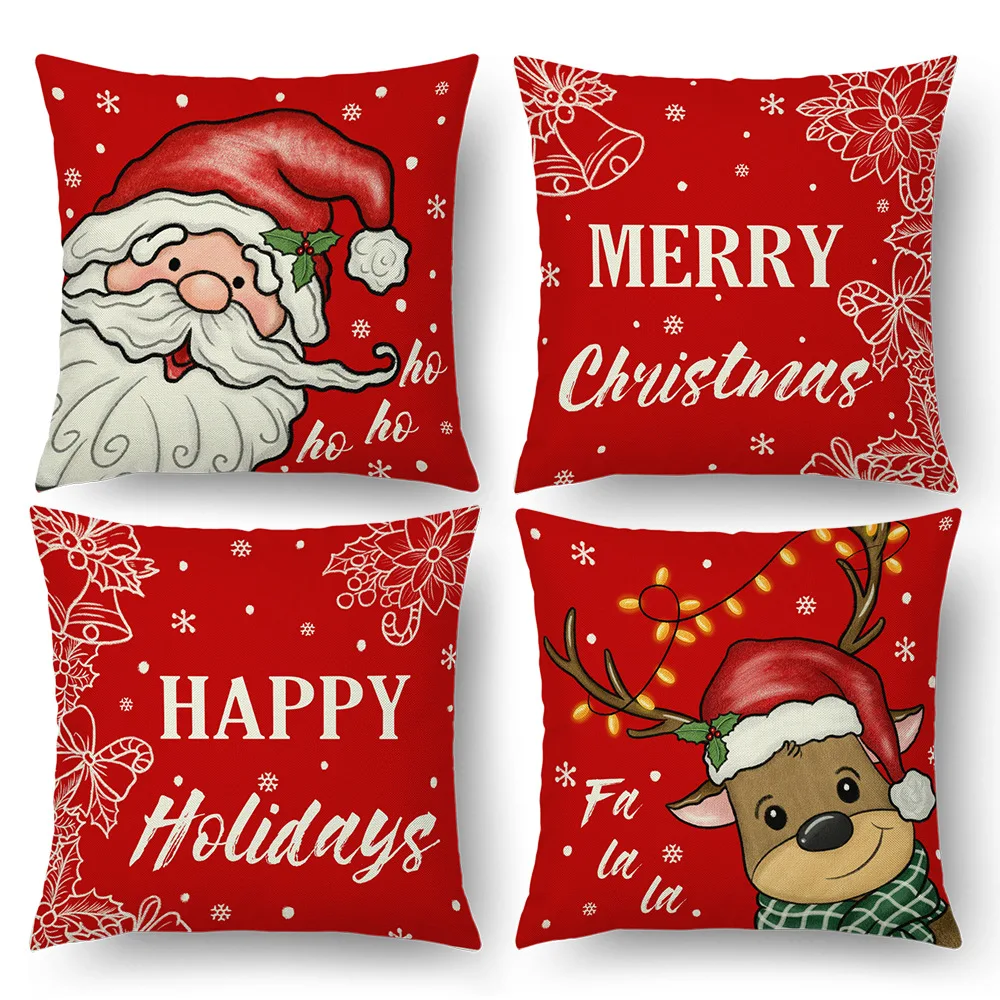 Red Cushion Cover 45*45cm Square Pillow  Case Sofa Cushion Cover Imitation linen Pillow Covers For Home Party Couch Xmas Decor