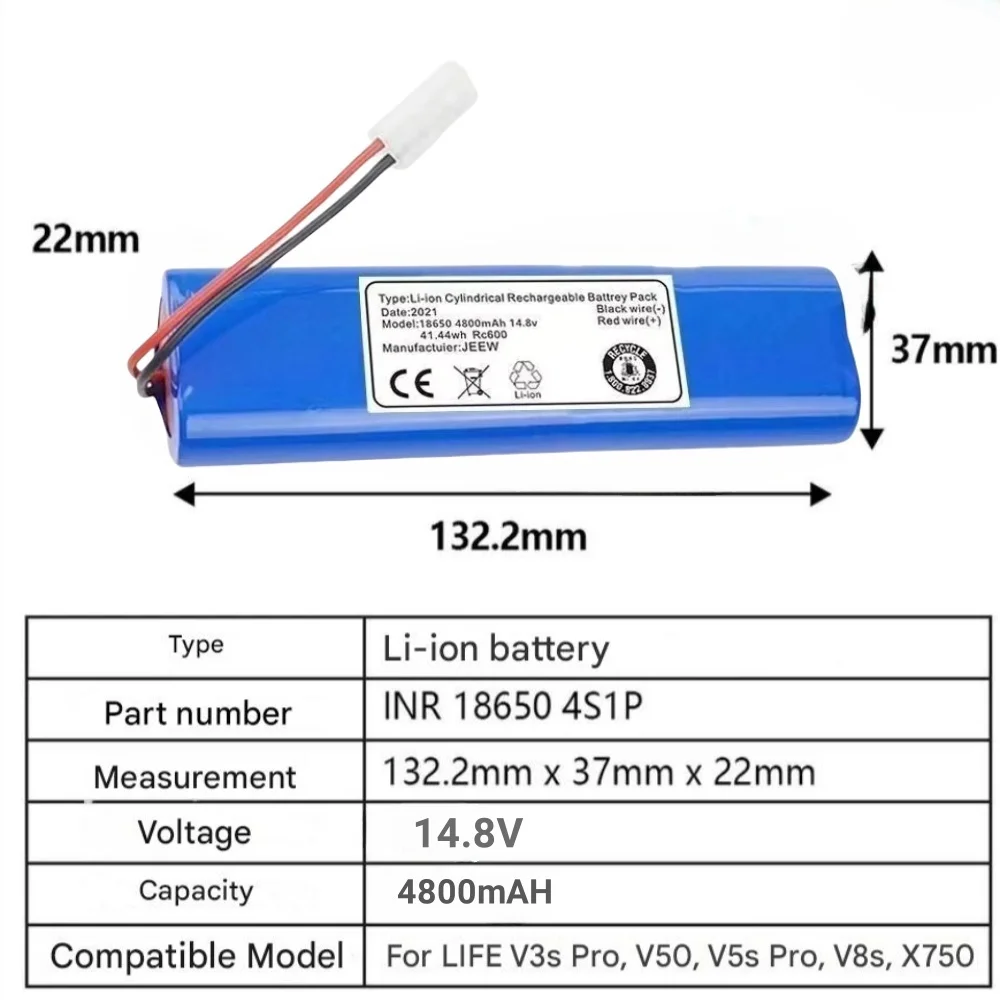 4800mAh Robot Vacuum Cleaner Battery for Rowenta X-Plorer 75,S75,75S,RR7635WH,RR7647WH,RR7675WH,RR7687WH,RR8585WH,RR8587WH