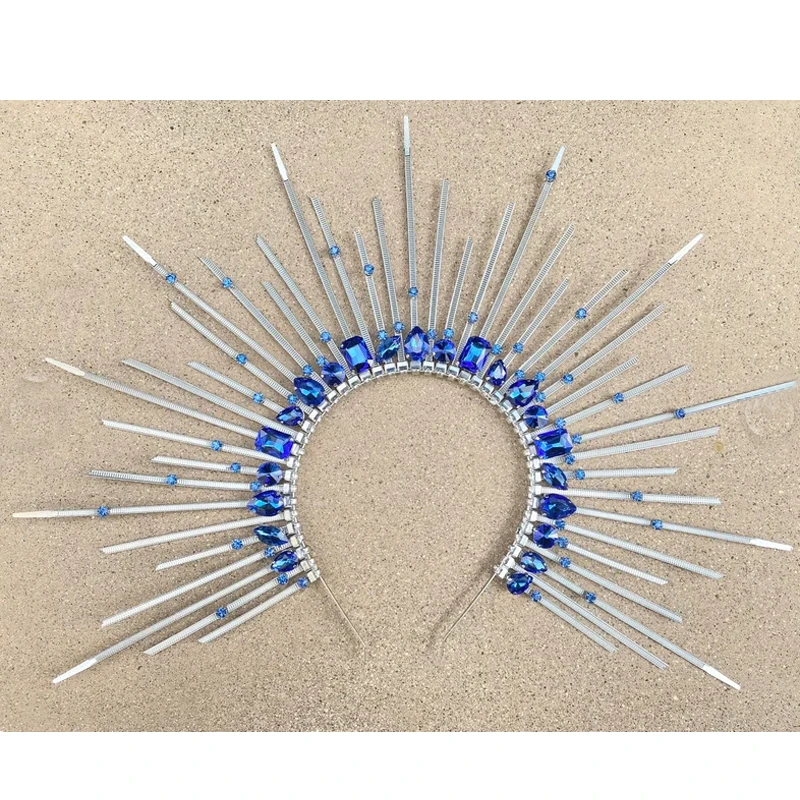 

Sapphire Crown,Silver Halo Crown Headpiece Crown Spiked Headband Siren Costume Women Christmas Cosplay Renaissance