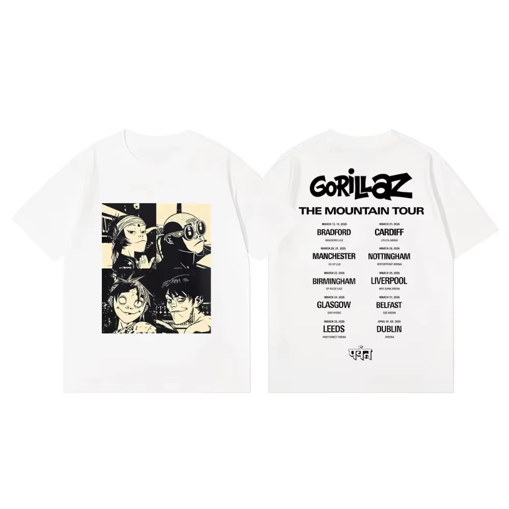 Gorillaz Konzert-T-Shirt Vintage Y2K Ästhetik Unisex Oversize Kurzarm Sommer Baumwolle Retro Tee Tops Streetwear Bestseller