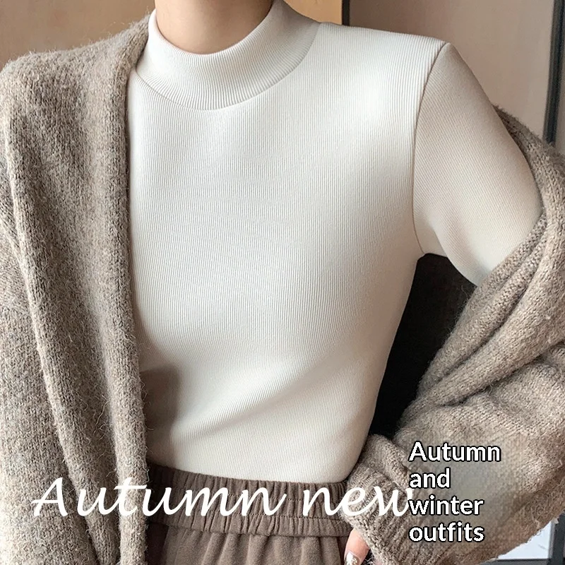 Women's Fleece Lined Half Turtleneck Knit Sweater Slim Fit Long Sleeve Pullover Warm Base Layer Top For Fall Winter Daily Wear