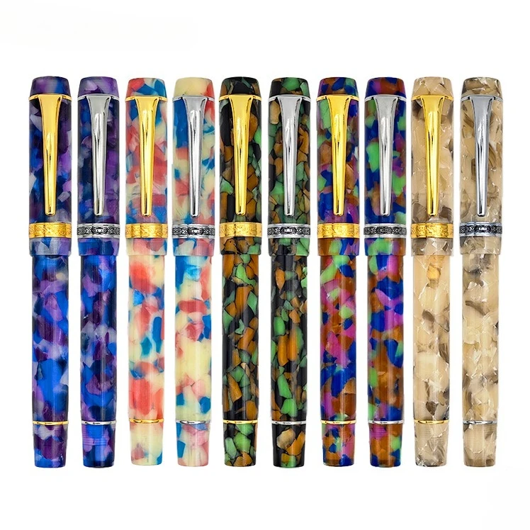 Kaigelu Pen Century Big Tofu Gilded Nib Adult Men Women Fountain Pen F Nib Beautiful Marble Amber Pattern Ink Pens Writing