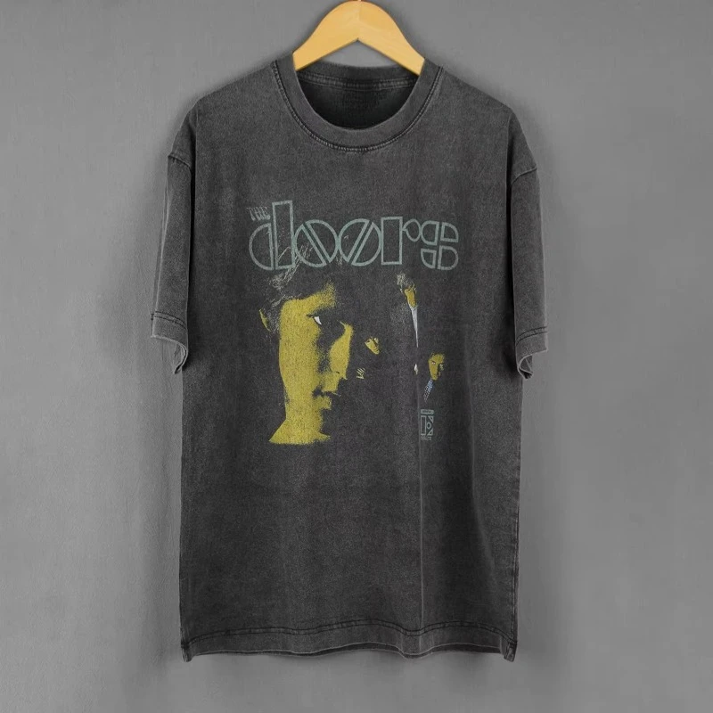 Retro loose cotton men's short sleeved printed unisex shirt The Doors T-shirt psychedelic rock band Jim Morrison