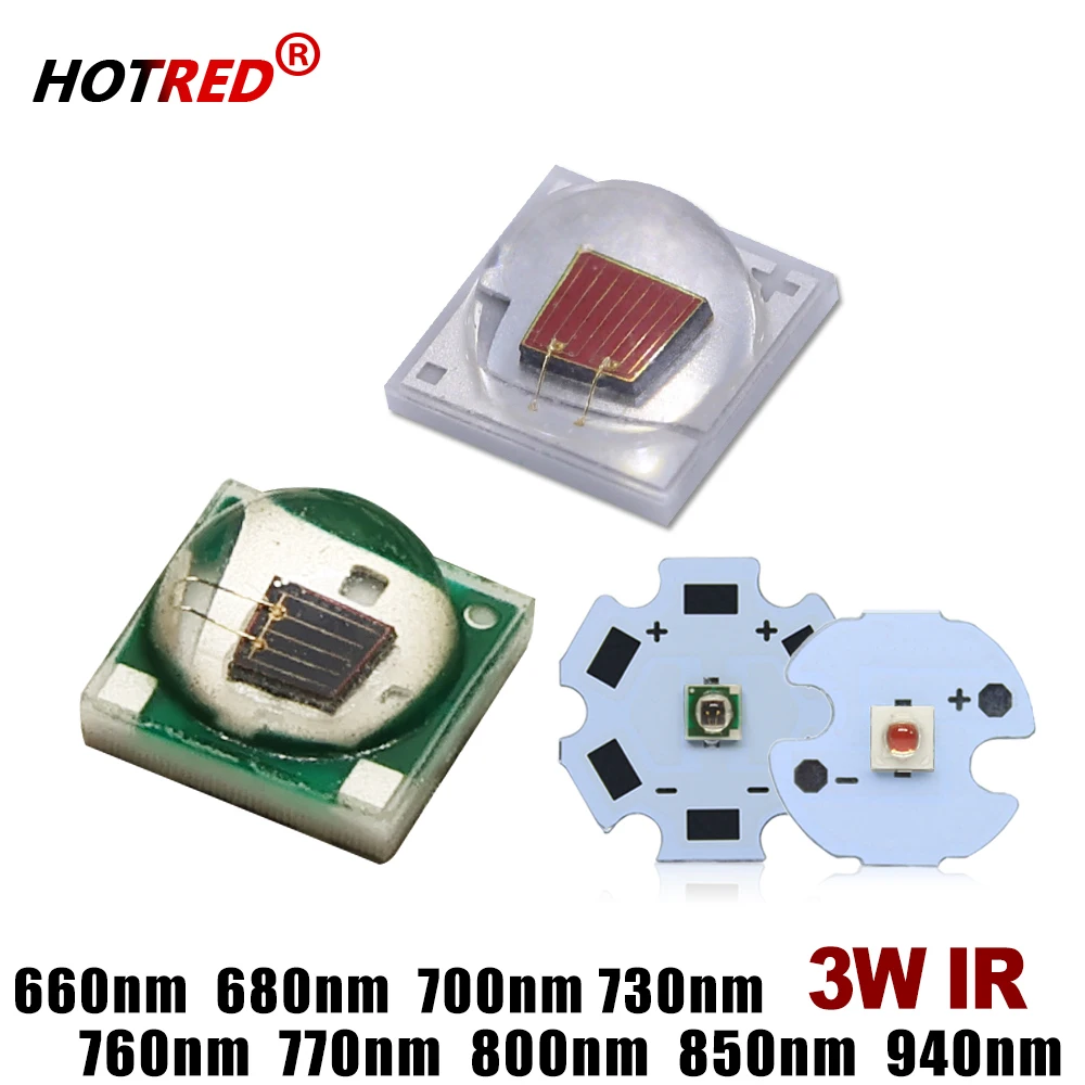 10 SZTUK 3W 3535 660nm 680nm 700nm 730nm 850nm 940nm Deep Red IR Beads Plant Growth Lamp Beads Ceramic High Power LED Light Source