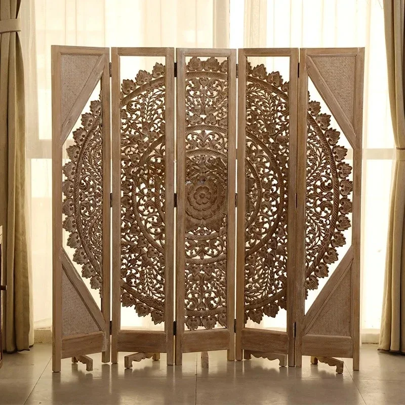 

Современная минималистичная перегородка-гармошка из массива дерева с резьбой, для декора прихожей, ретро, односторонняя, складная